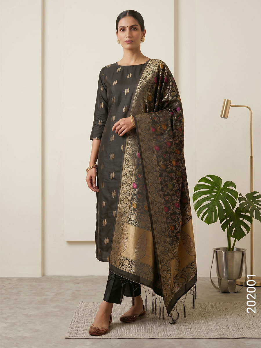 Katan Silk Zari Buti Work Banarasi Suit With Kinkhab Dupatta |Unstiched